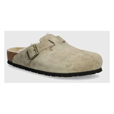 Pantofle Birkenstock Boston Shearling pánské, béžová barva, 1028289