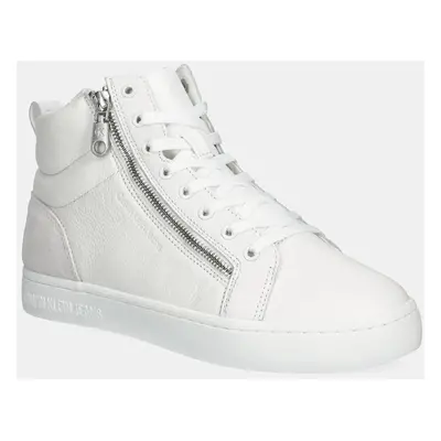 Kožené sneakers boty Calvin Klein Jeans CLASSIC CUPSOLE ZIP MID IN bílá barva, YM0YM01156