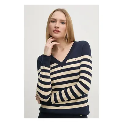 Svetr Tommy Hilfiger dámský, tmavomodrá barva, lehký, WW0WW40098