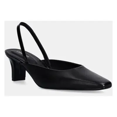 Kožené lodičky Calvin Klein HEEL SLING PUMP 50 - LTH černá barva, na podpatku, s odkrytou patou,