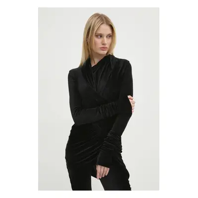 Velurová halenka Rick Owens Lilies černá barva, LI02D5203VST