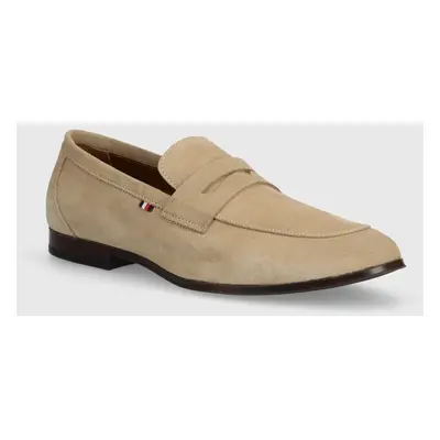 Semišové mokasíny Tommy Hilfiger CASUAL LIGHT FLEXIBLE SDE LOAFER pánské, béžová barva, FM0FM049