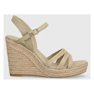 Sandály Tommy Hilfiger ESSENTIAL BASIC WEDGE SANDAL dámské, béžová barva, na klínku, FW0FW07220