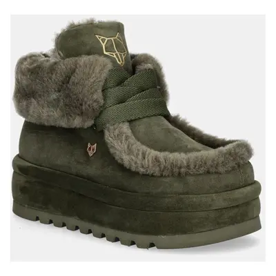 Semišové sněhule Naked Wolfe Bambi zelená barva, Bambi Suede Shearling Dark Olive