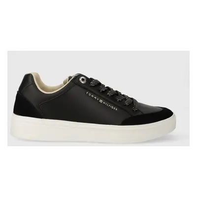 Kožené sneakers boty Tommy Hilfiger SEASONAL COURT SNEAKER černá barva, FW0FW07683