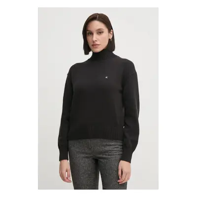 Bavlněný svetr Calvin Klein Jeans černá barva, s golfem, J20J224806