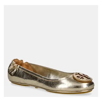 Kožené baleríny Tory Burch Minnie Travel Ballet zlatá barva, 162598-723