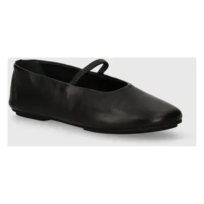 Kožené baleríny Calvin Klein BALLERINA W/STRAP LTH černá barva, HW0HW01920