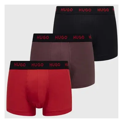 Boxerky HUGO (3-pack) pánské, červená barva, 50469766