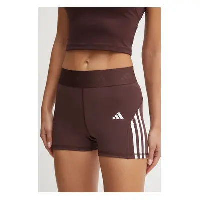 Tréninkové šortky adidas Performance Hyperglam hnědá barva, s aplikací, high waist, IX3219