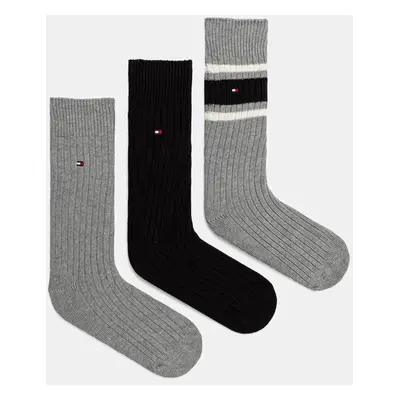 Ponožky Tommy Hilfiger 3-pack pánské, šedá barva, 101013215