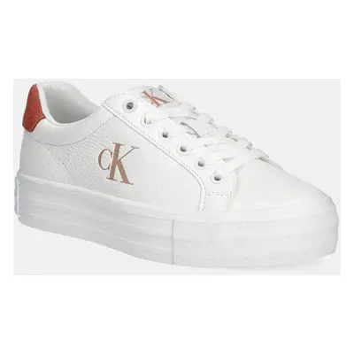 Kožené sneakers boty Calvin Klein Jeans BOLD VULC FLATF LOW LTH ML bílá barva, YW0YW01669