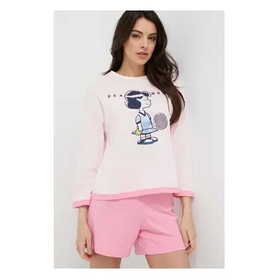 Bavlněné pyžamové tričko United Colors of Benetton x Peanuts růžová barva, bavlněné