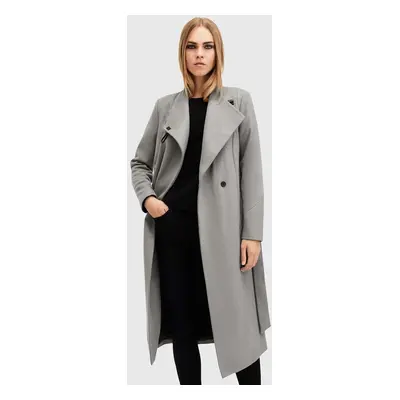 Vlněný kabát AllSaints RILEY šedá barva, přechodný, W009OZ