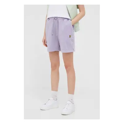 Bavlněné šortky Lyle & Scott fialová barva, hladké, high waist