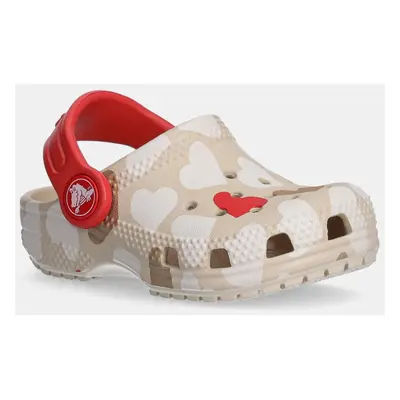 Dětské pantofle Crocs CLASSIC HEART PRINT CLOG béžová barva, 206832