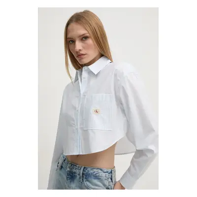 Bavlněná košile Calvin Klein Jeans modrá barva, relaxed, s klasickým límcem, J20J225078