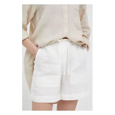 Plátěné kraťasy Tommy Hilfiger béžová barva, hladké, high waist