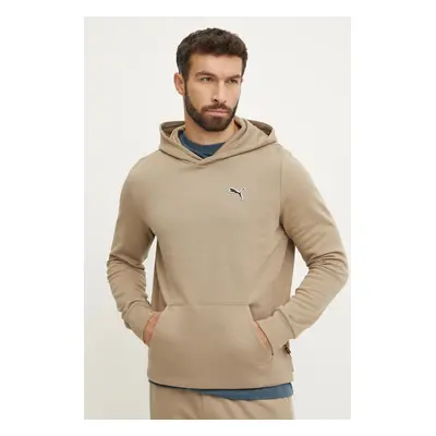 Bavlněná mikina Puma BETTER ESSENTIALS pánská, béžová barva, s kapucí, hladká, 676814