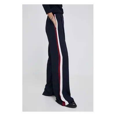 Kalhoty Tommy Hilfiger dámské, tmavomodrá barva, široké, high waist