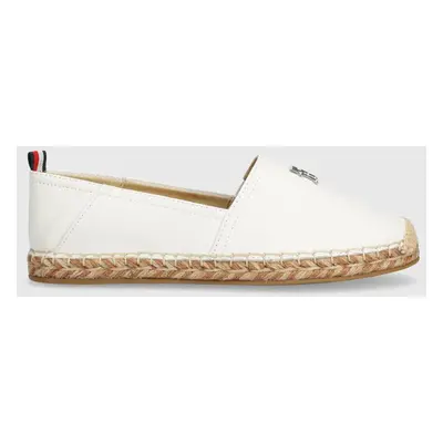 Kožené espadrilky Tommy Hilfiger TH LEATHER FLAT ESPADRILLE bílá barva, FW0FW07720