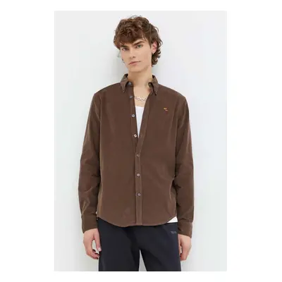 Manšestrová košile Abercrombie & Fitch hnědá barva, regular, s límečkem button-down