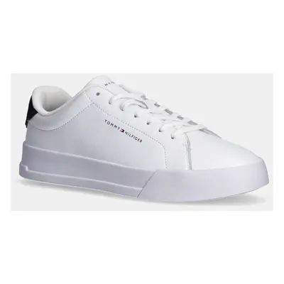 Kožené sneakers boty Tommy Hilfiger TH COURT LTH DETAIL ESS bílá barva, FM0FM05367