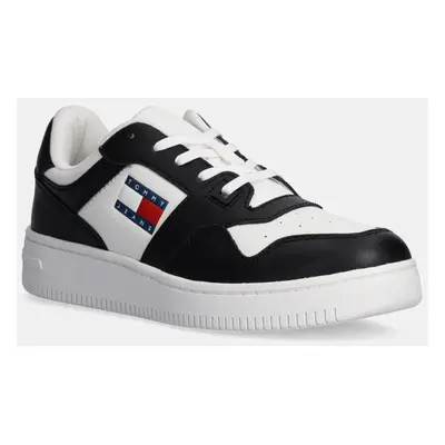 Kožené sneakers boty Tommy Jeans TJW RETRO BASKET ESS černá barva, EN0EN02505