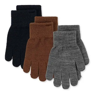 Dětské rukavice s příměsí vlny Konges Sløjd FILLA GLOVES 3-pack šedá barva, KS101220