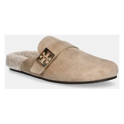 Semišové pantofle Tory Burch Mellow Shearling Mule dámské, béžová barva, 163612-250