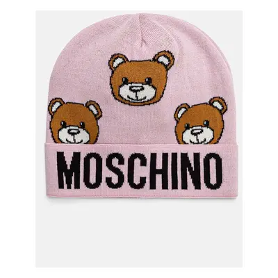 Vlněná čepice Moschino růžová barva, z tenké pleteniny, M3183 65433