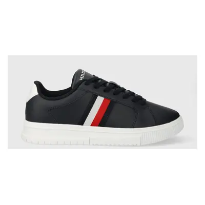 Kožené sneakers boty Tommy Hilfiger SUPERCUP LTH STRIPES ESS tmavomodrá barva, FM0FM04895