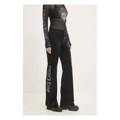 Velurové teplákové kalhoty Juicy Couture SACRED HEART LAYLA TRACKPANTS černá barva, s aplikací, 