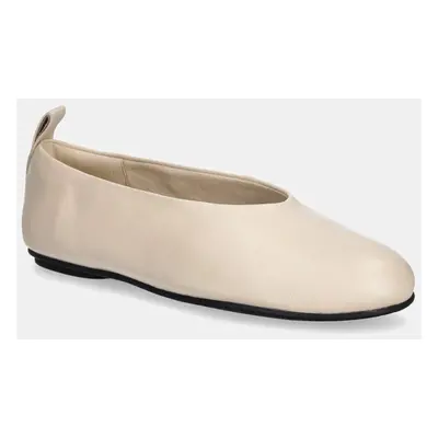 Kožené baleríny Calvin Klein Jeans BALLERINA LEATHER béžová barva, YW0YW01803