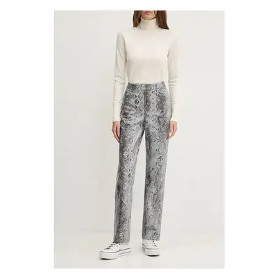 Kalhoty Karl Lagerfeld Jeans dámské, šedá barva, jednoduché, high waist, 246J1005