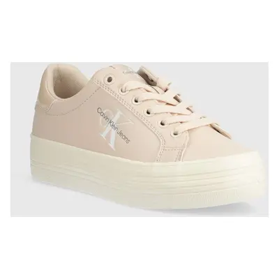 Sneakers boty Calvin Klein Jeans BOLD VULC FLATF LACE LTH MET růžová barva, YW0YW01393