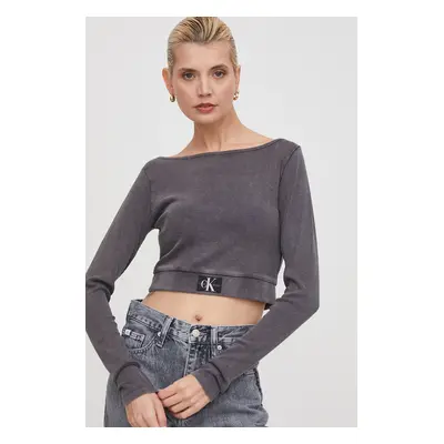 Tričko s dlouhým rukávem Calvin Klein Jeans šedá barva, J20J223183