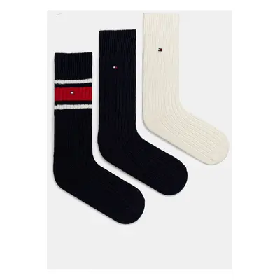 Ponožky Tommy Hilfiger 3-pack pánské, tmavomodrá barva, 101013215