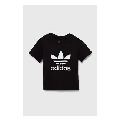 Dětské bavlněné tričko adidas Originals TREFOIL TEE černá barva, s potiskem, IY2385