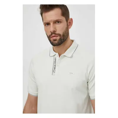 Bavlněné polo tričko Calvin Klein zelená barva, s aplikací, K10K112463