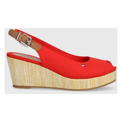 Sandály Tommy Hilfiger ICONIC ELBA SLING BACK WEDGE dámské, červená barva, na klínku, FW0FW04788