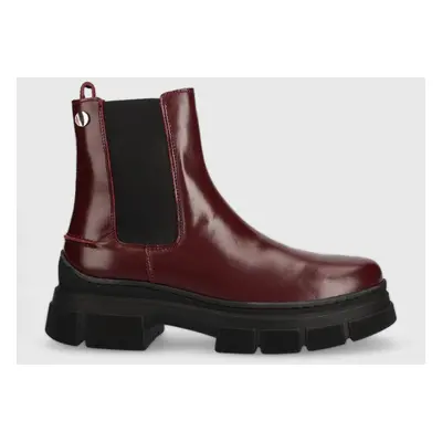 Kožené kotníkové boty Tommy Hilfiger Preppy Outdoor Low Boot dámské, vínová barva, na platformě