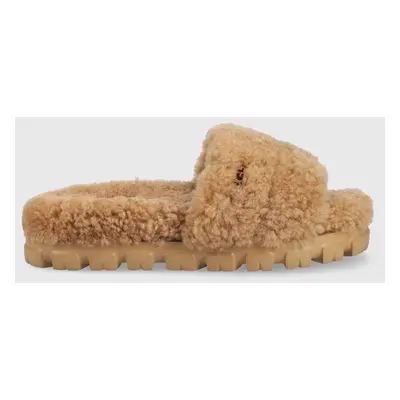 Vlněné pantofle UGG W Cozetta Curly hnědá barva