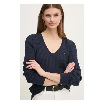 Bavlněný svetr Tommy Hilfiger tmavomodrá barva, lehký, WW0WW44987