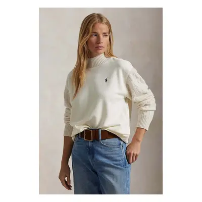 Bavlněná mikina Polo Ralph Lauren dámská, béžová barva, hladká, 211947967