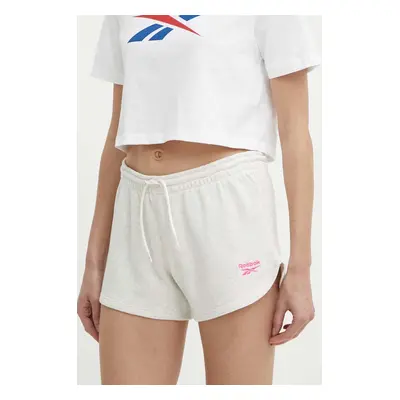 Kraťasy Reebok dámské, béžová barva, melanžové, medium waist, 100075989