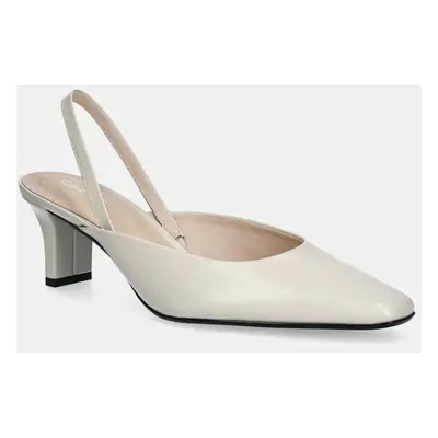 Kožené lodičky Calvin Klein HEEL SLING PUMP 50 - BRS béžová barva, HW0HW02448