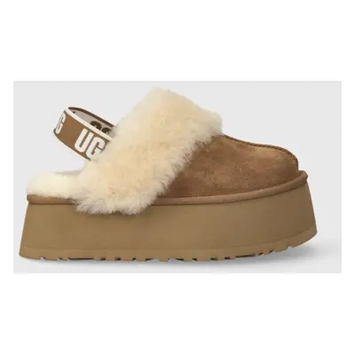 Semišové papuče UGG W FUNKETTE hnědá barva, 1113474 CHE