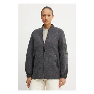 Vlněná bunda Max Mara Leisure šedá barva, přechodná, oversize, 2426906048600