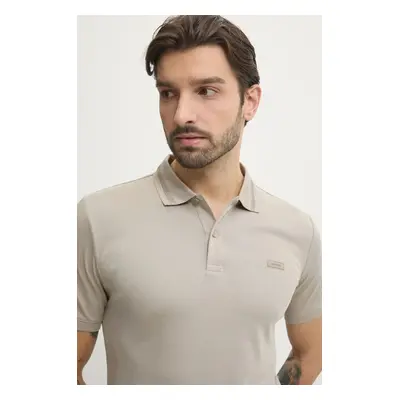 Bavlněné polo tričko Calvin Klein béžová barva, K10K113833